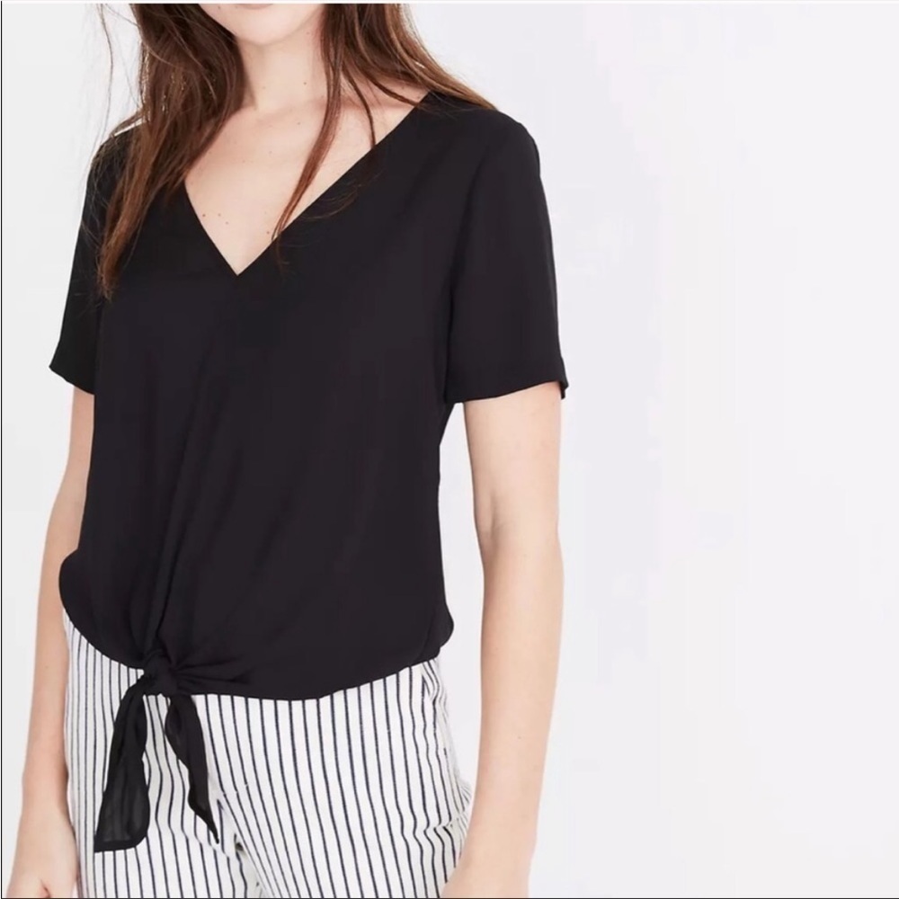Madewell Woven V-Neck Tie Hem Blouse